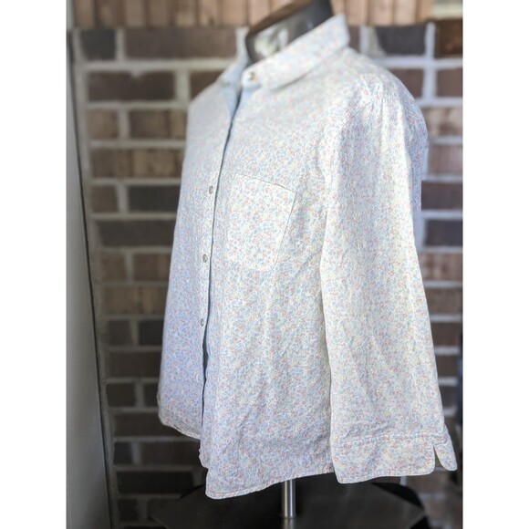 100% Cotton Pastel Summer Pearl Snap Embroidered Floral Shirt Sz 18 3/4 Sleeve - Picture 7 of 14